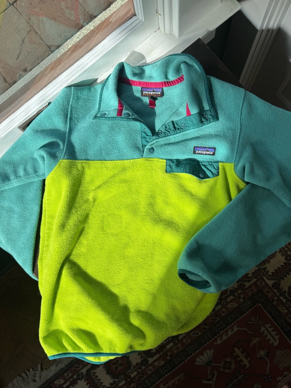 Patagonia Two-Tone Snap-T Fleece Pullover - Teal & Lime